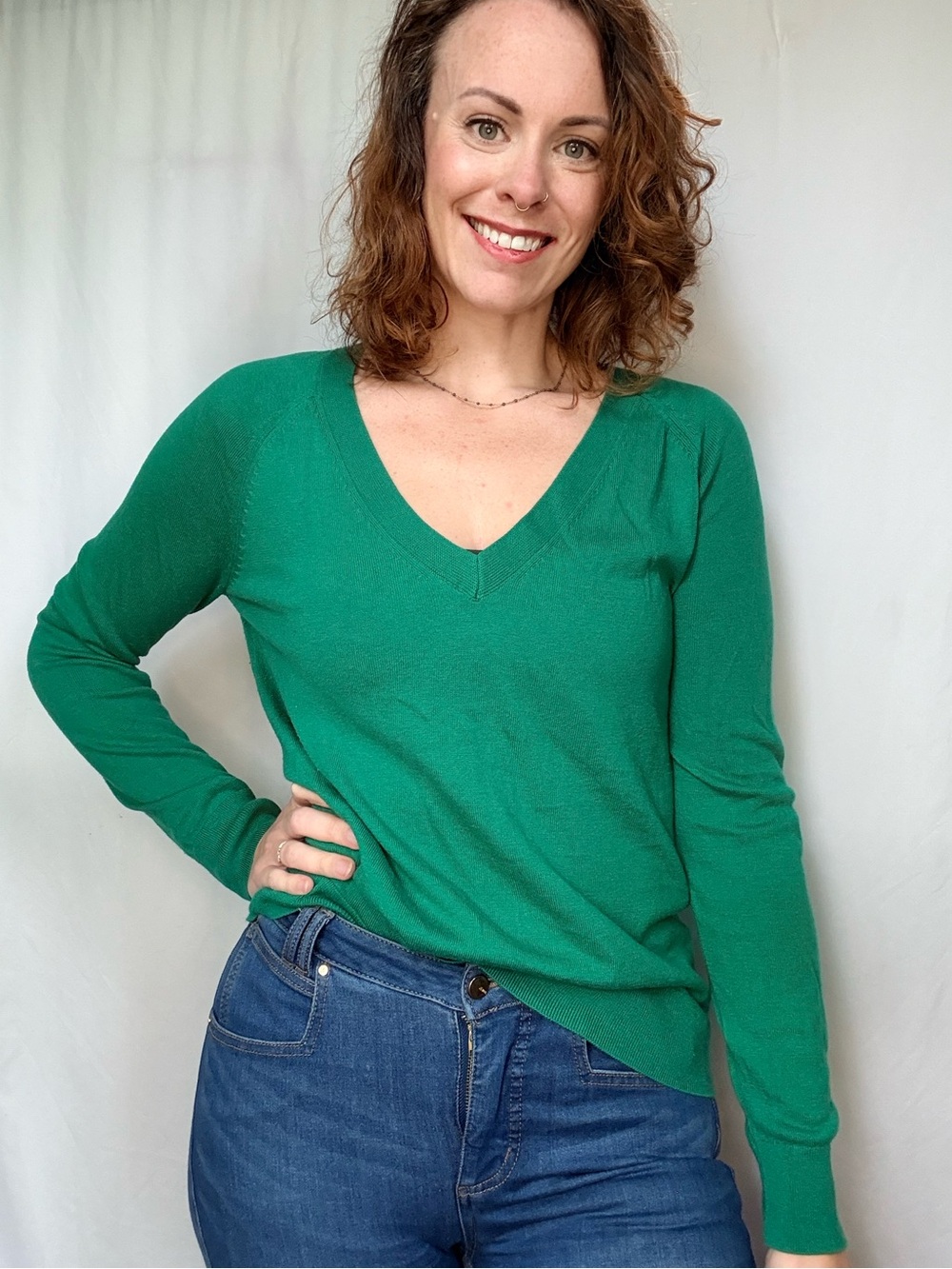 Banana Republic Women's V-Neck Sweater - Teal Green